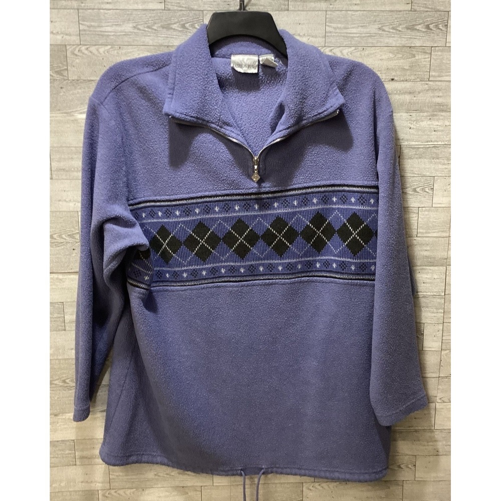 FASHION BUG Women's (Size 22/24W) 1/4 Zip Argyle Long Sleeve Terry Pullover